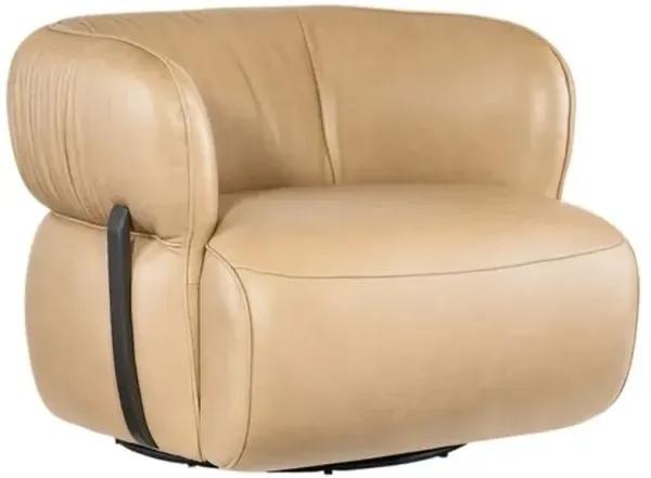 McGuire Leather Swivel Chair - Beige - Hooker Furniture