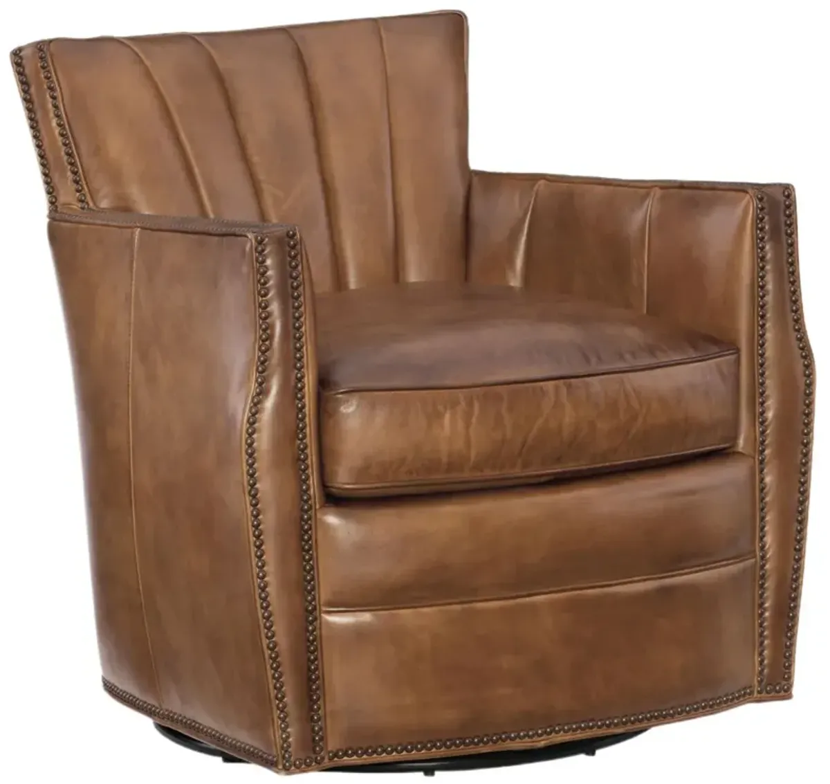 Carson Leather Swivel Club Chair, Brown