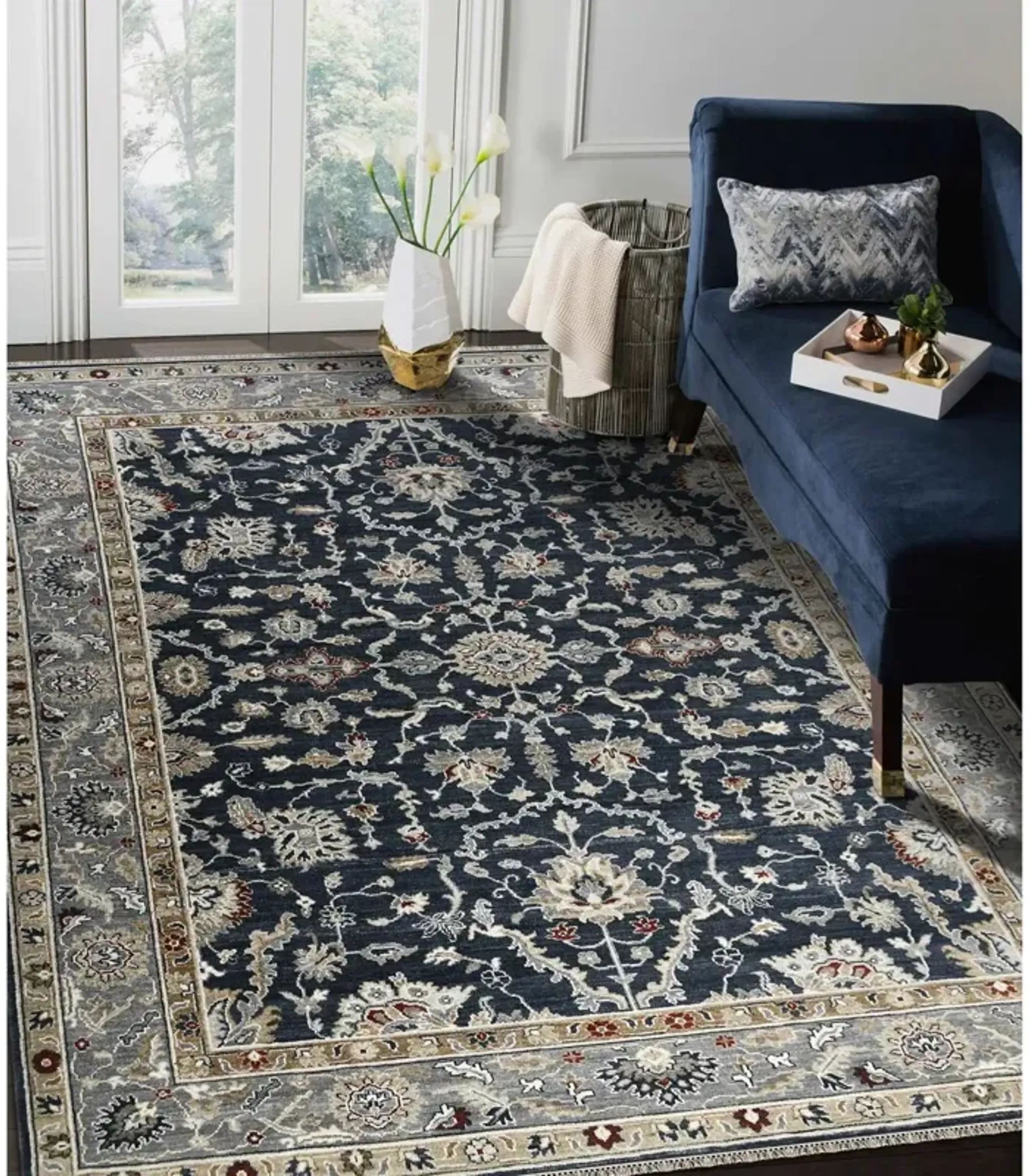 Kira Hand-Knotted Wool Rug, Sapphire | Furniture.com