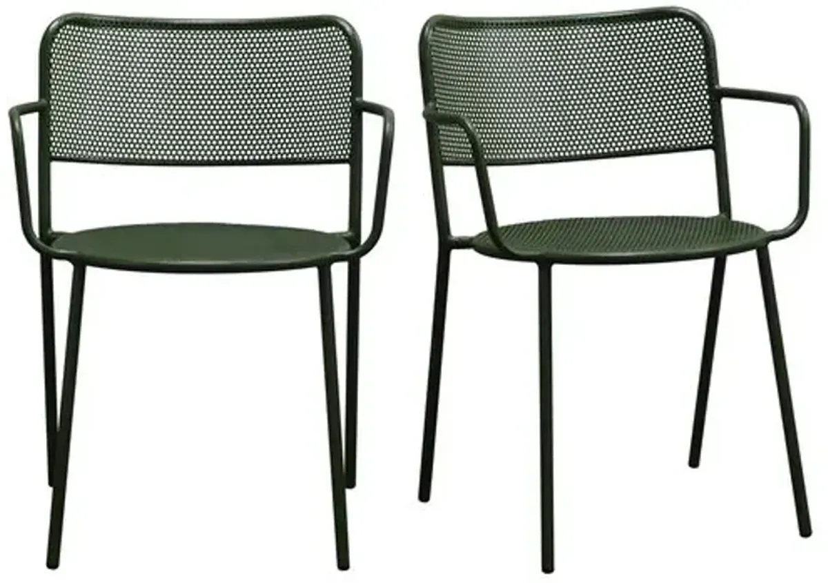 Set of 2 Ethan Outdoor Steel Stackable Armchairs - Green