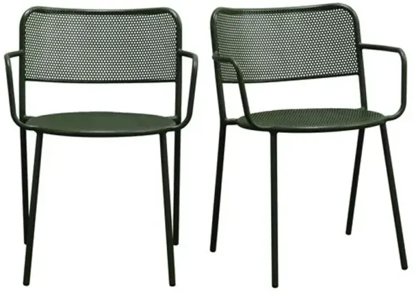 Set of 2 Ethan Outdoor Steel Stackable Armchairs - Green