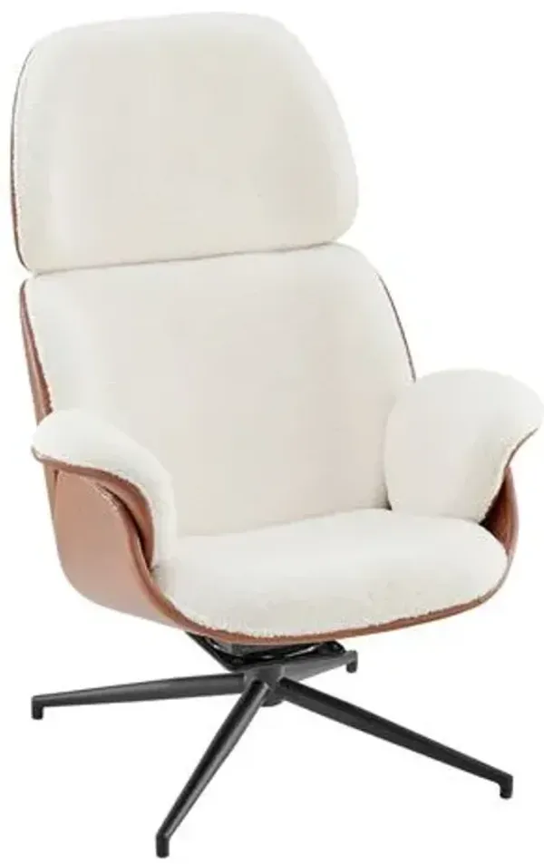 Martin Two Tone Swivel Desk Chair - Ivory Sherpa/Brown Leather