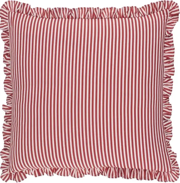 Nymara Thin Stripe Accent Pillow w/Ruffles, Red