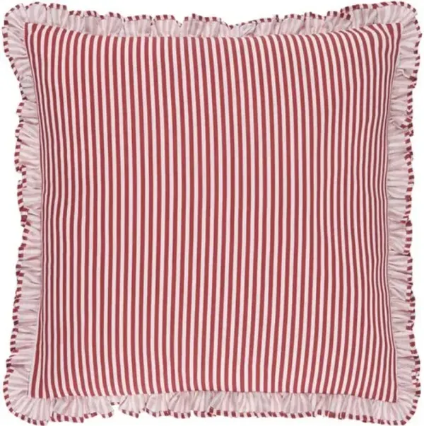 Nymara Thin Stripe Accent Pillow w/Ruffles - Red