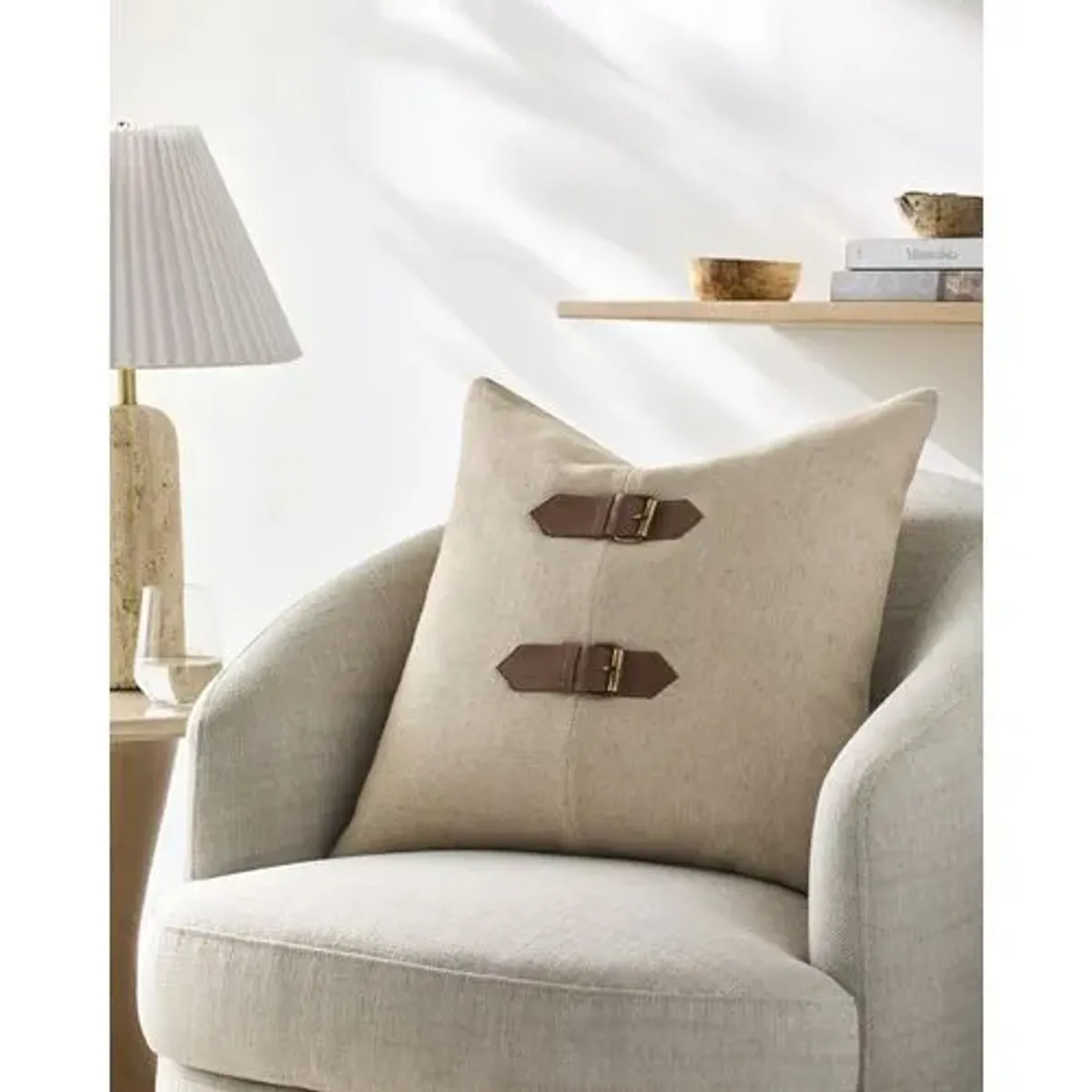 Harkin Buckle Accent Pillow - Cream