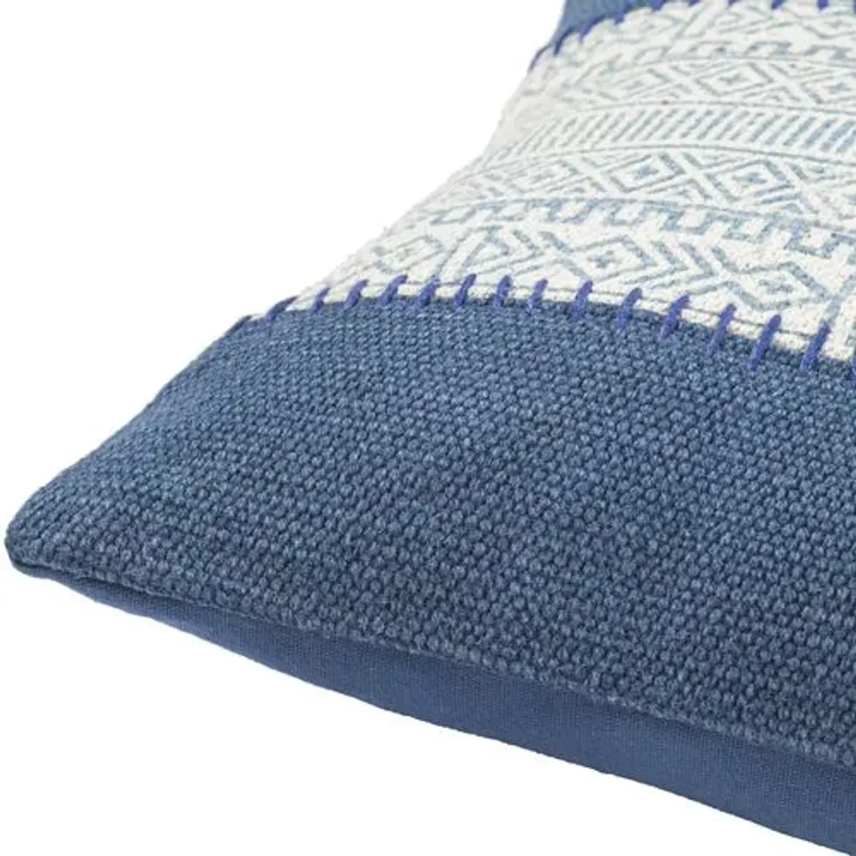 Roanna Patchwork 14"x22" Lumbar Pillow II - Cream/Blue