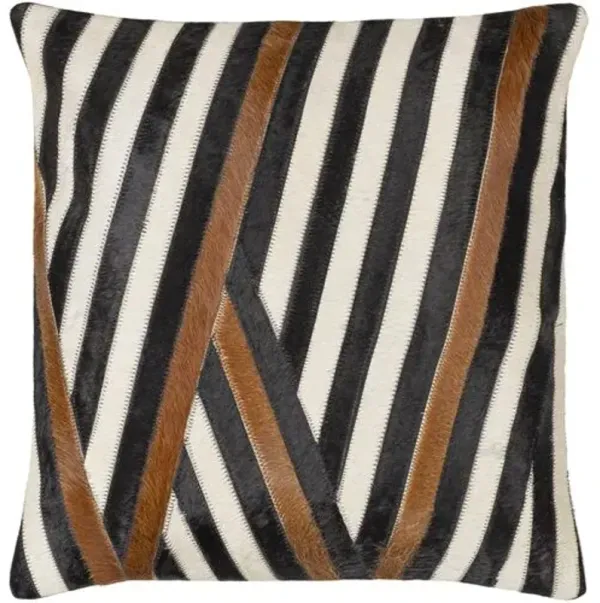 Jolene 20"x20" Stripe Hide Accent Pillow - Black/Brown