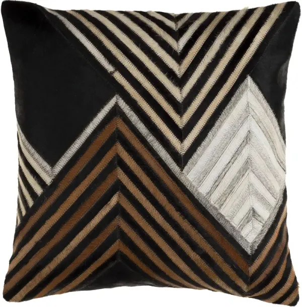 Jolene 20"x20" Zig Zag Hide Accent Pillow, Black/Brown
