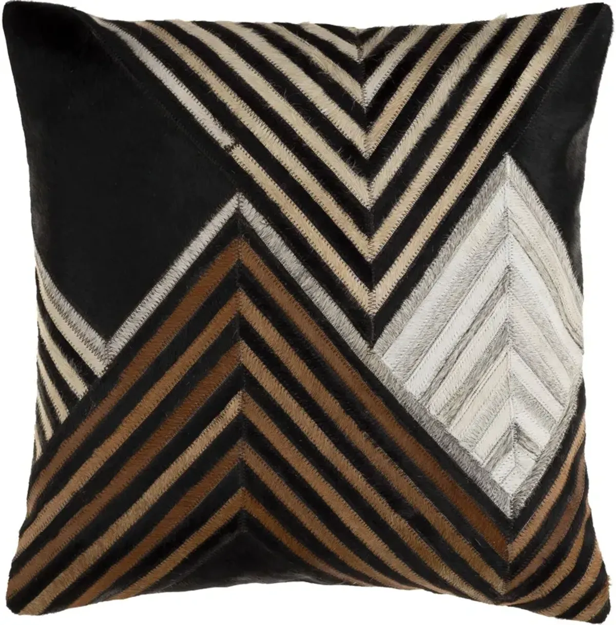 Jolene 20"x20" Zig Zag Hide Accent Pillow, Black/Brown