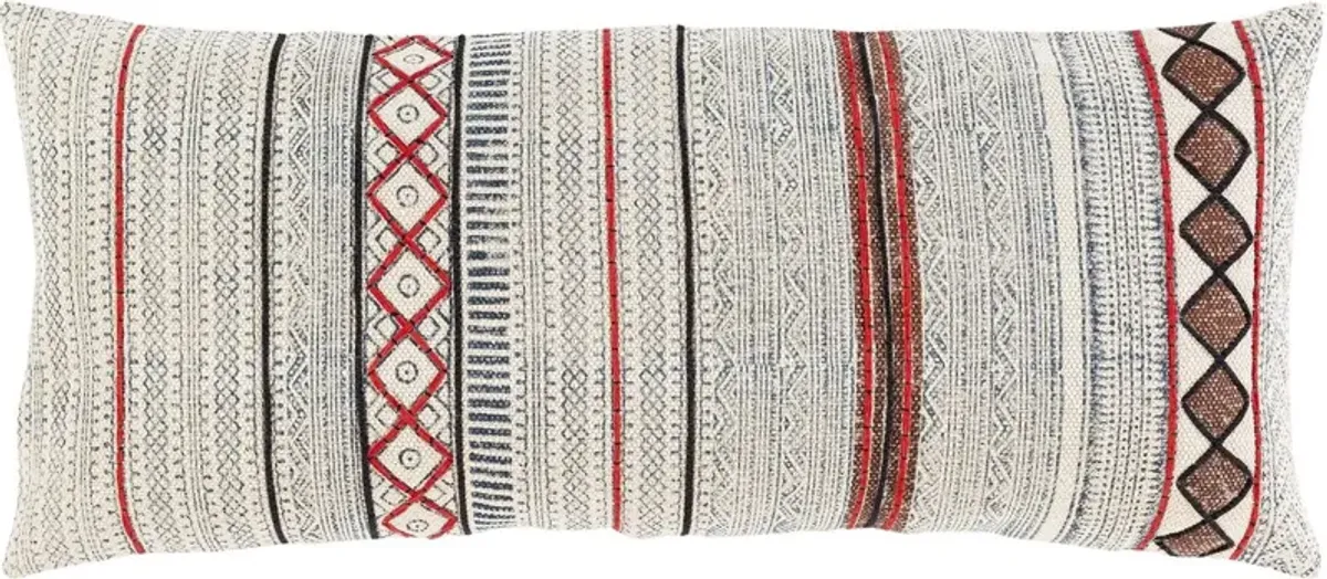 Kallea Block Print 14"x32" Lumbar Pillow, Red/White