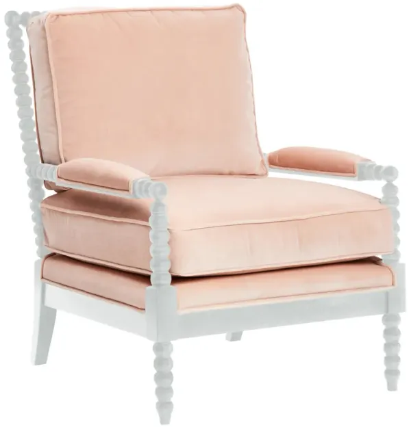 Bankwood White Spindle Chair - Blush Velvet - Miles Talbott - Handcrafted - Pink