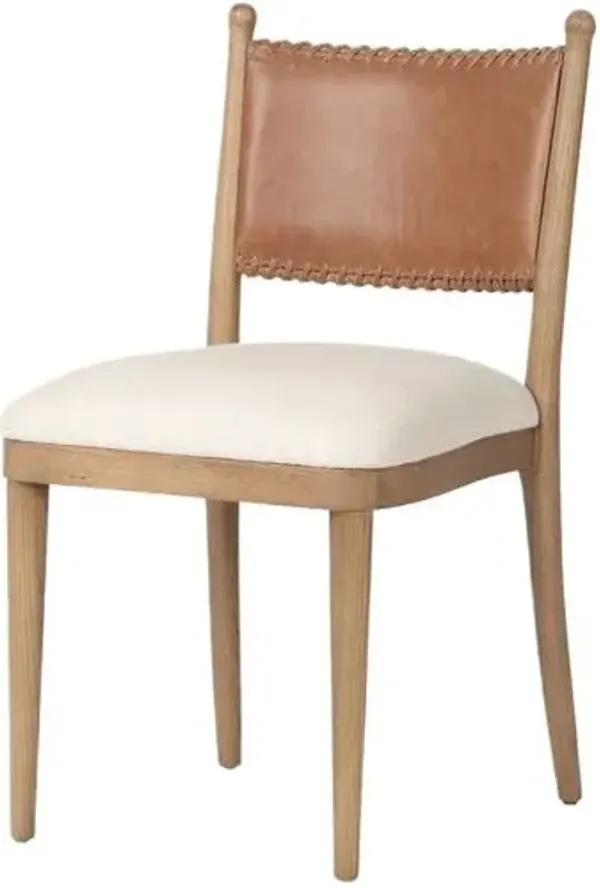 Bella Leather/Linen Dining Chair - Antwerp Natural - Amber Lewis x Four Hands - Brown