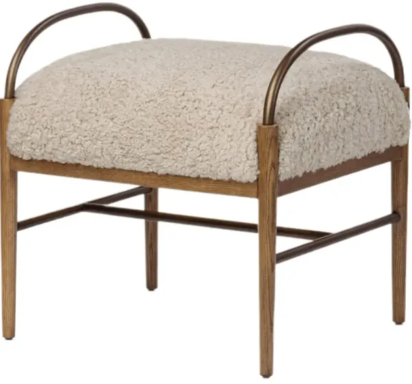 Demi Ash Wood Iron Accent Stool - Shearling - Amber Lewis x Four Hands - Beige