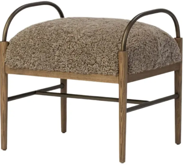 Demi Ash Wood Iron Accent Stool, Shearling
