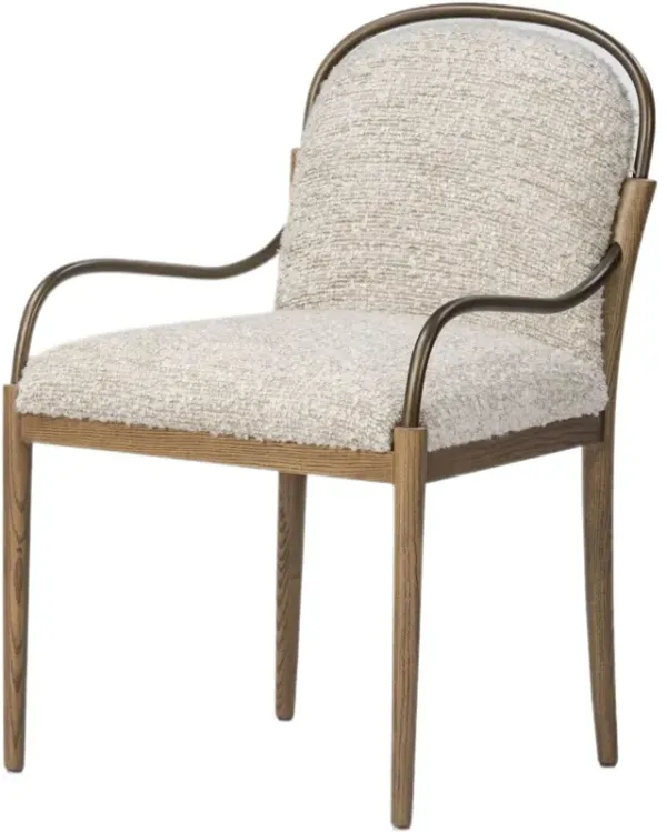 Demi Ash Wood Iron Dining Arm Chair, Ivan Stone