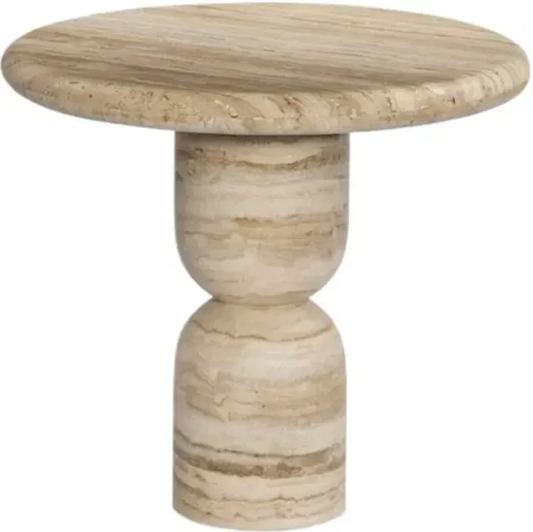 Figueroa Travertine End Table - Light Beige - Amber Lewis x Four Hands