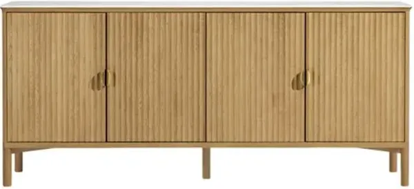 Elodie 4-Door Reeded Marble Top Buffet - Light Oak - Tulsi Home - Beige
