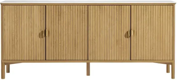 Elodie 4-Door Reeded Marble Top Buffet - Light Oak - Tulsi Home - Beige