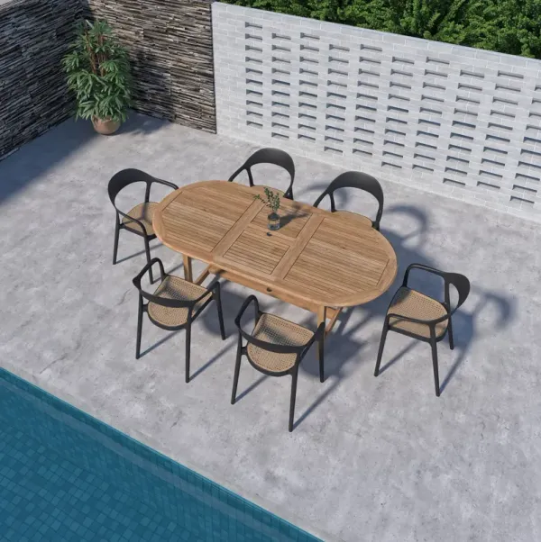 Lanai 7-Pc Outdoor Teak Extension Oval Dining Set - Natural/Black