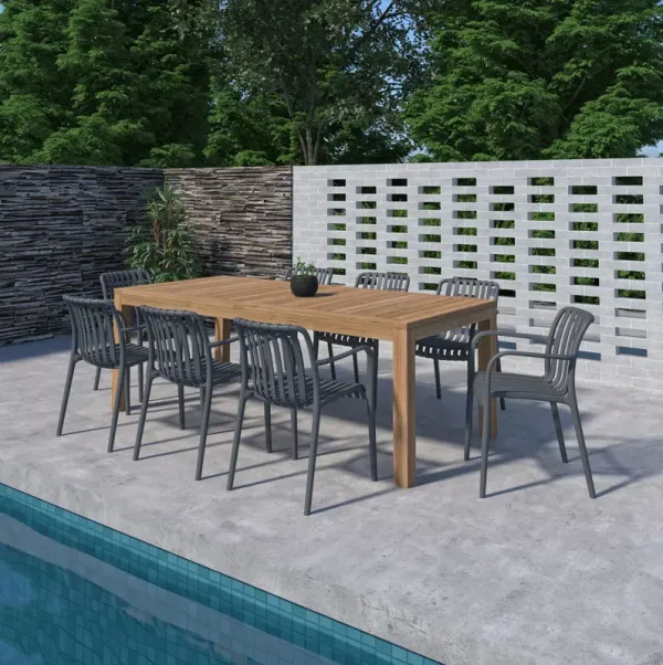 Lanai 9-Pc Outdoor Rectangular Teak Dining Set - Gray