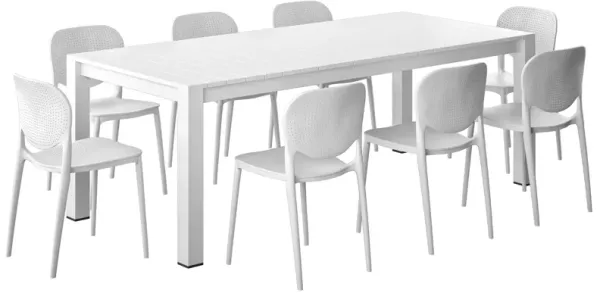 Astor 9-Pc Outdoor Aluminum Dining Set, White