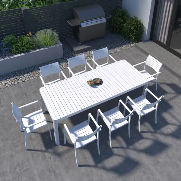 Astor 9-Pc Outdoor Aluminum Extension Dining Set - White