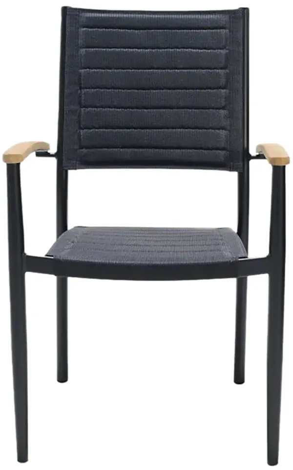 Set of 4 Dalston Outdoor Teak Stacking Arm Chairs - Black/Natural - White