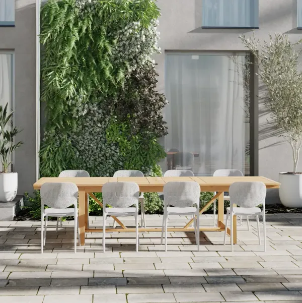 Astor 9-Pc Rectangular Extension Outdoor Eucalyptus Dining Set