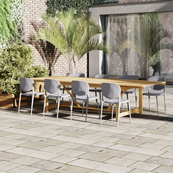 Astor 9-Pc Rectangular Extension Outdoor Eucalyptus Dining Set - Gray
