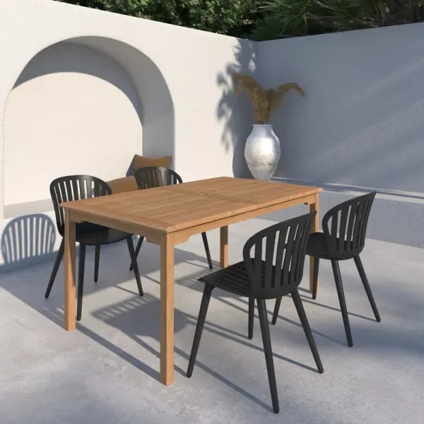 Cayana 5-Pc Rectangular Outdoor Teak Dining Set - Black