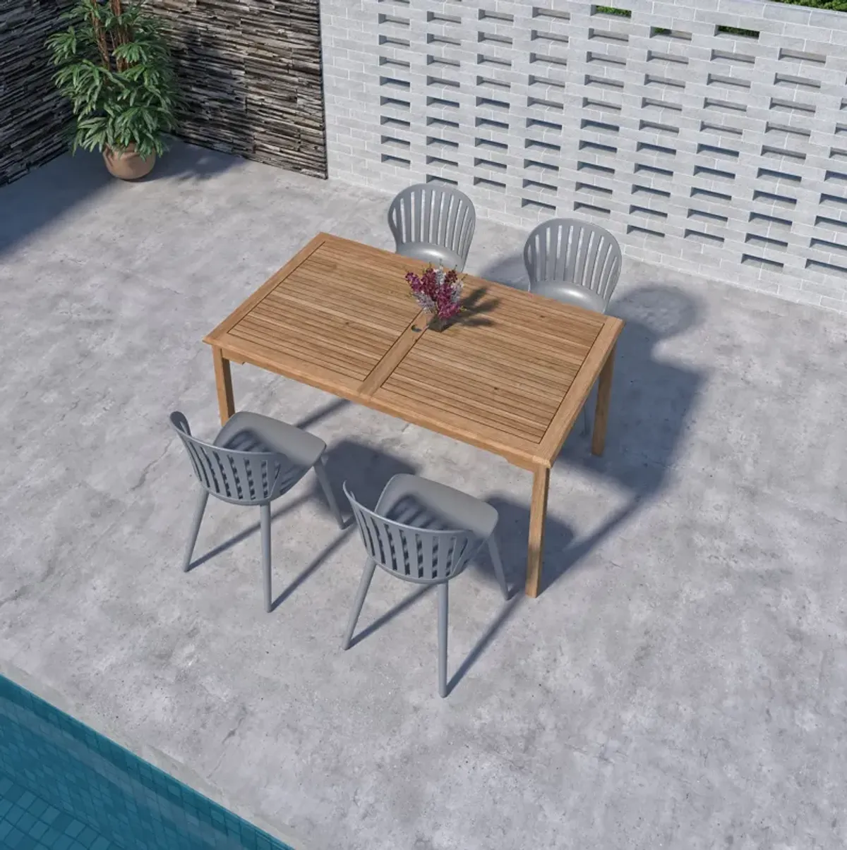 Cayana 5-Pc Rectangular Outdoor Teak Dining Set - Gray