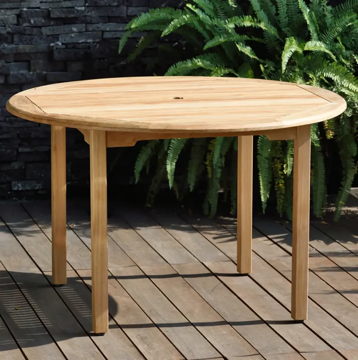 Cayana 5-Pc Round Outdoor Teak Dining Set - Natural/White - Brown