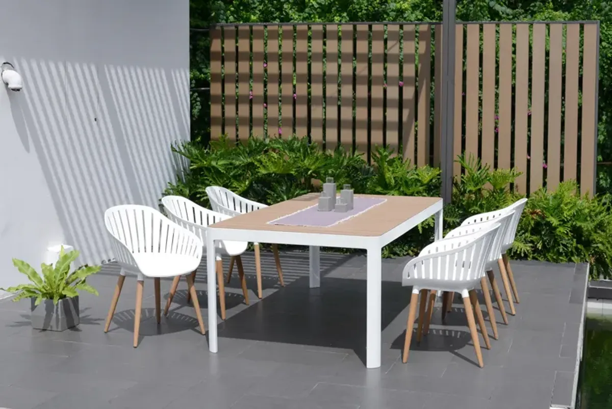 Cayana 7-Pc Rectangular Outdoor Teak/Aluminum Dining Set - White/Natural