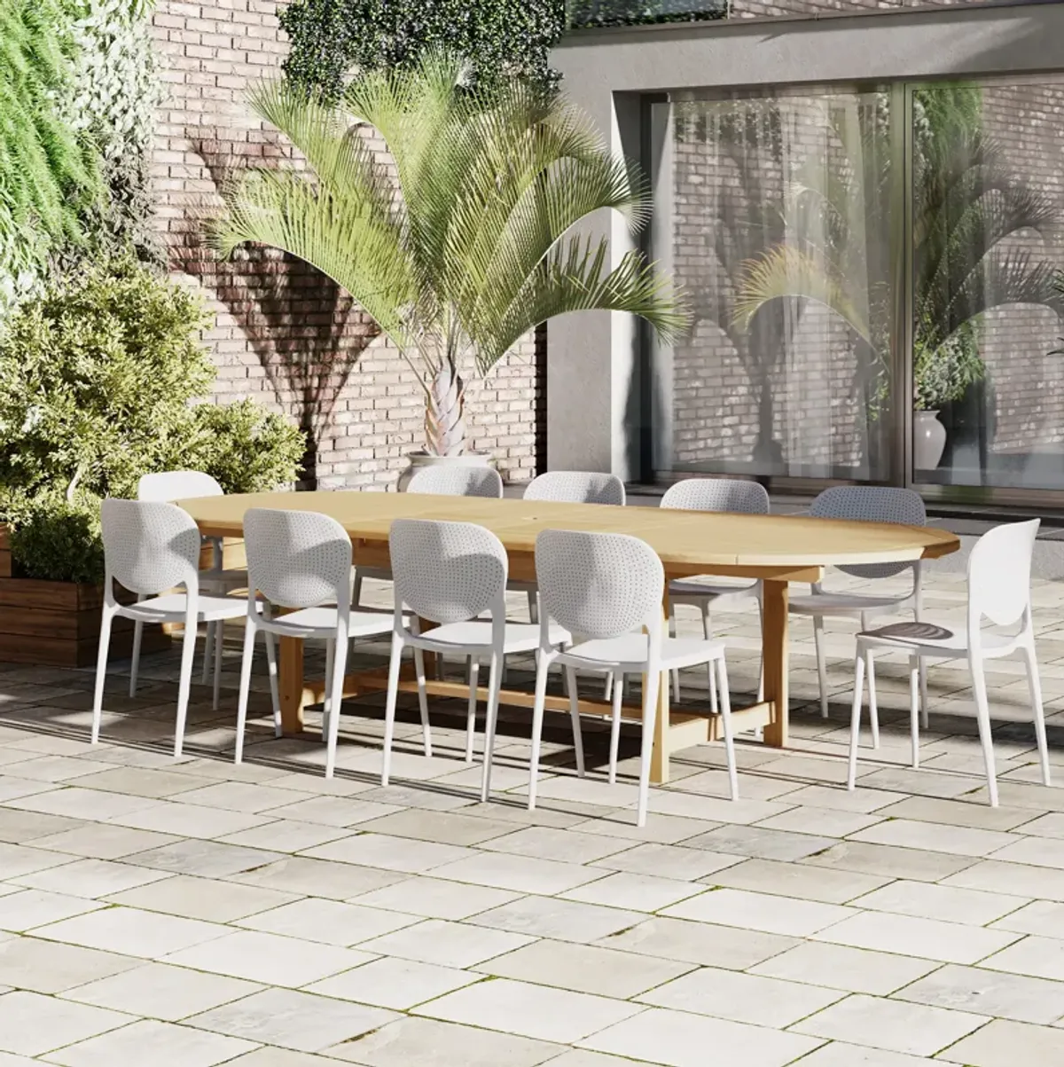 Astor 11-Pc Oval Deluxe Extension Outdoor Teak Dining Set - Brown