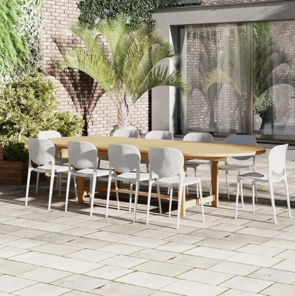 Astor 11-Pc Oval Deluxe Extension Outdoor Teak Dining Set - Brown