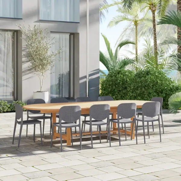 Astor 11-Pc Oval Deluxe Extension Outdoor Teak Dining Set