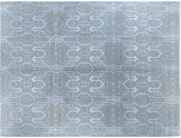 One-of-a-Kind Hand-Knotted Ikat Beige Rug, 9' x 11'10"