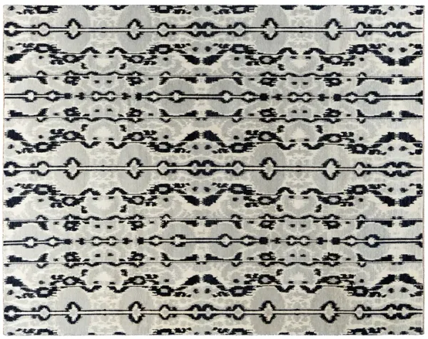 One-of-a-Kind Hand-Knotted Ikat Black Rug, 8'1" x 10'2"
