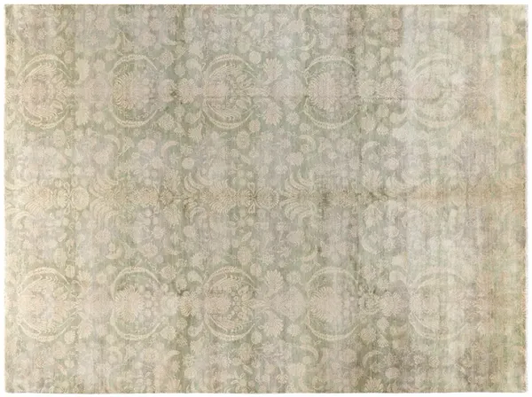 One-of-a-Kind Hand-Knotted Ikat Green Rug, 9'1" x 12'2"