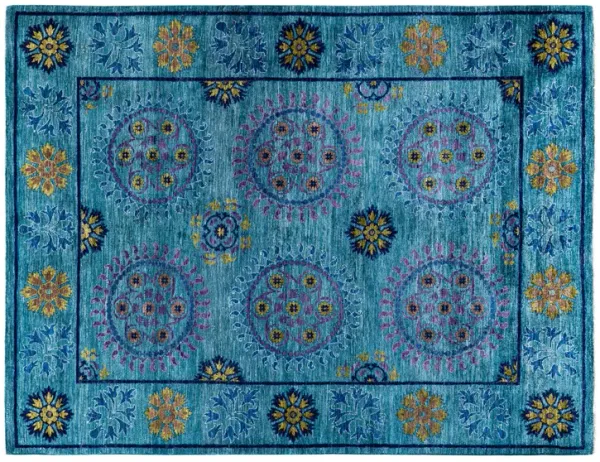 One-of-a-Kind Suzani Hand-Knotted Blue Rug, 6'2" x 8'3"