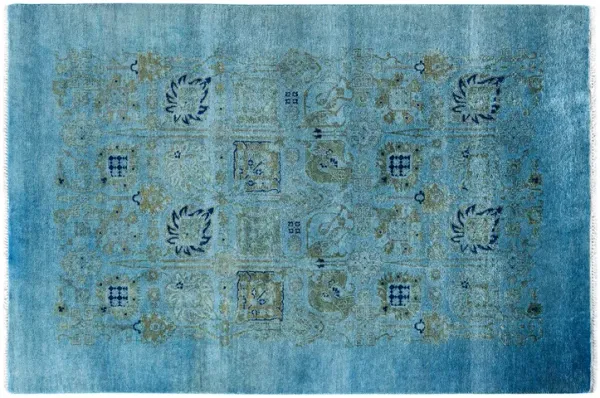 One-of-a-Kind Hand-Knotted Blue Rug, 3'10" x 5'8"