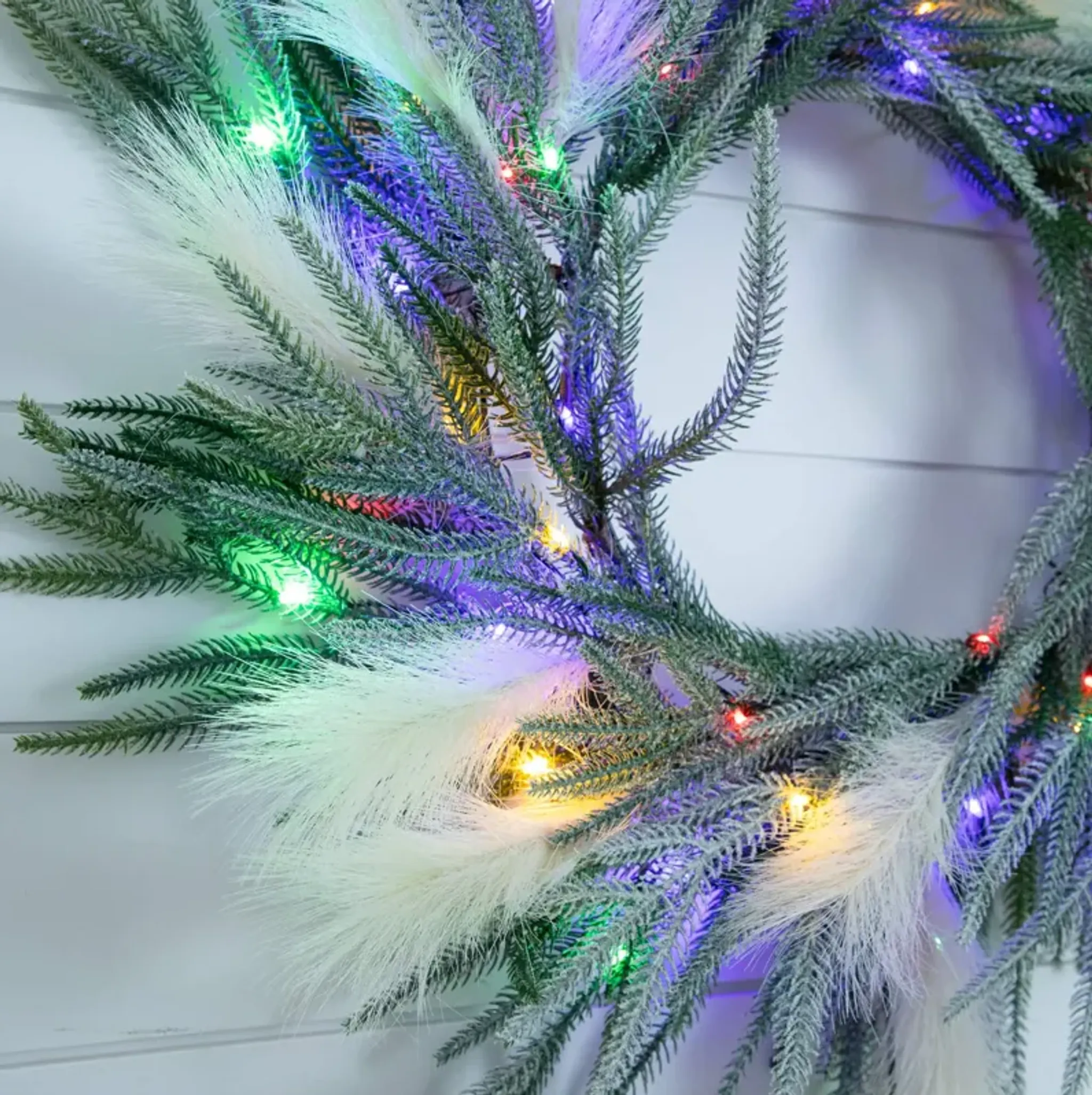 24 Balsma Fir Pine And Pampas Wreath With 50 Color Changing Led Lights ...