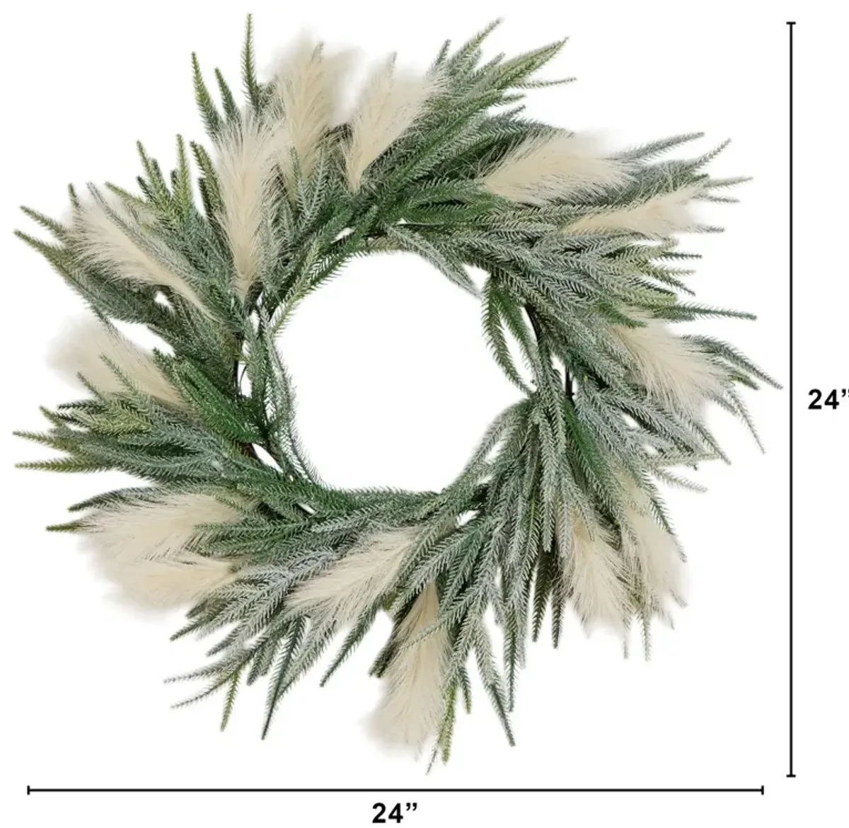 24" Balsma Fir Pine and Pampas Wreath with 50 Color Changing LED Lights - Green