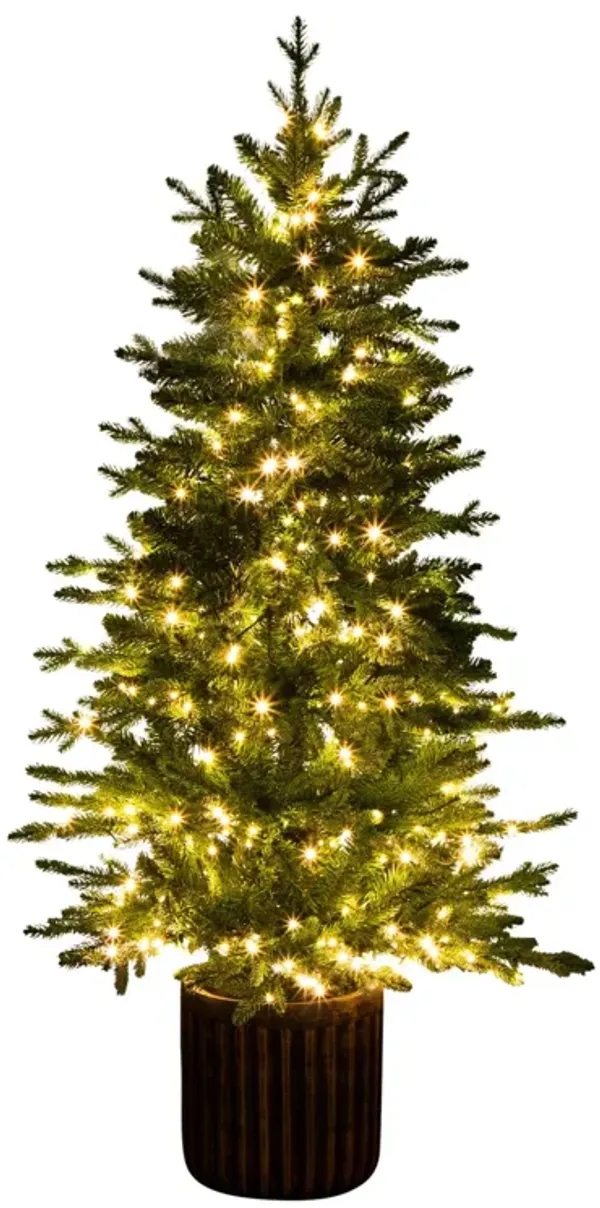 4.5-ft Pre-Lit Christmas Tree in Decorative Planter with 60 Clear LED Lights - Green - 54Hx28Wx28D in