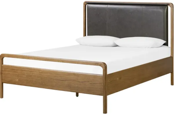 Jeremiah Leather Bed - Chaps Ebony/Amber Oak - Black