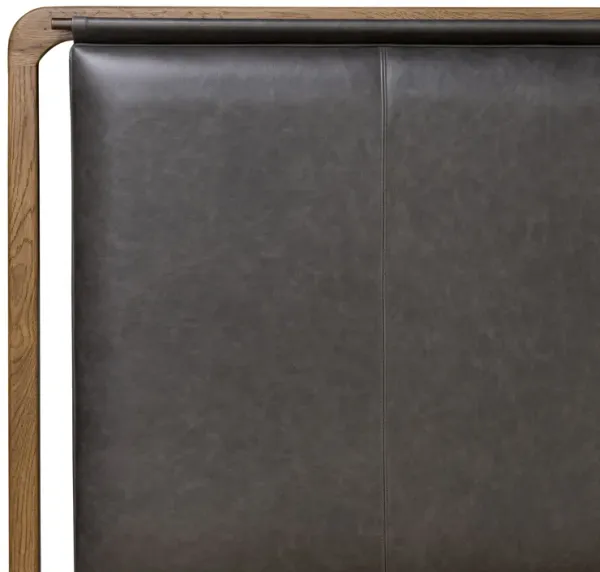 Jeremiah Leather Bed, Chaps Ebony/Amber Oak