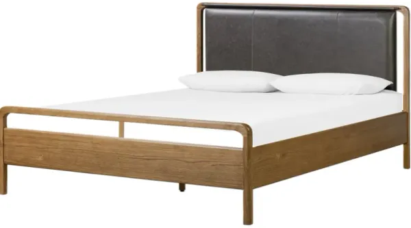 Jeremiah Leather Bed - Chaps Ebony/Amber Oak - Black