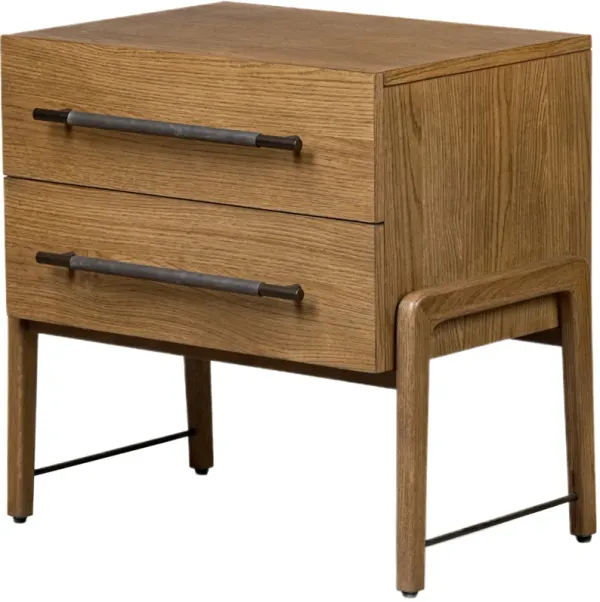 Jeremiah 2-Drawer Leather Nightstand, Amber Oak