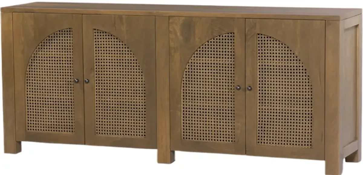 Sabrina 4-Door Sideboard, Taupe Mango/Taupe Cane