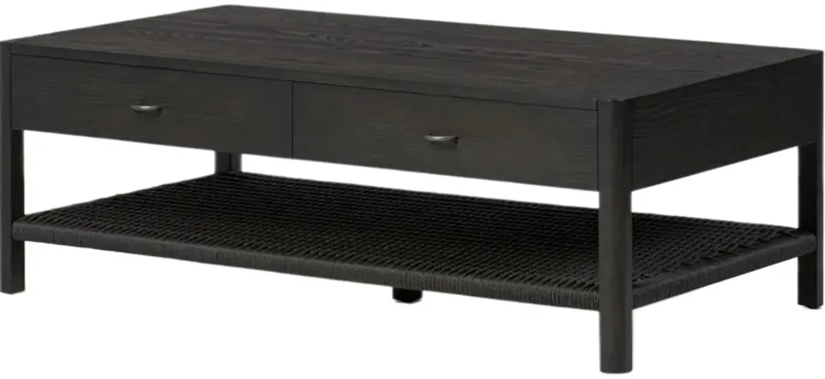 Holly 4-Drawer Coffee Table, Woven Rush/Smoked Black Ash